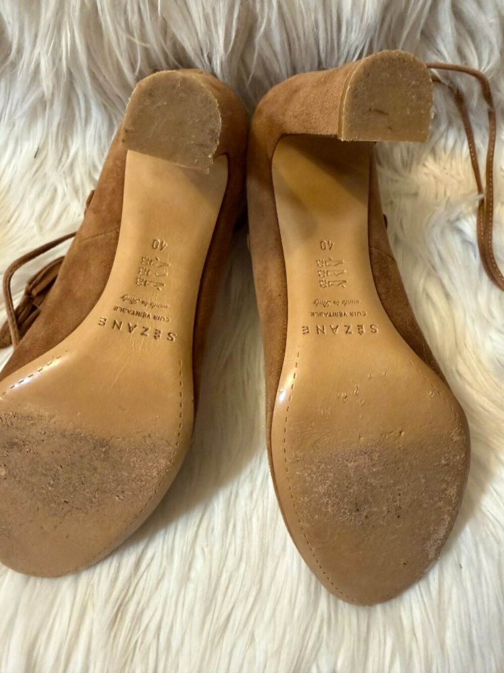 Sézane Valentina Camel Suede Lace-Up Pumps 40 - Picture 3 of 8